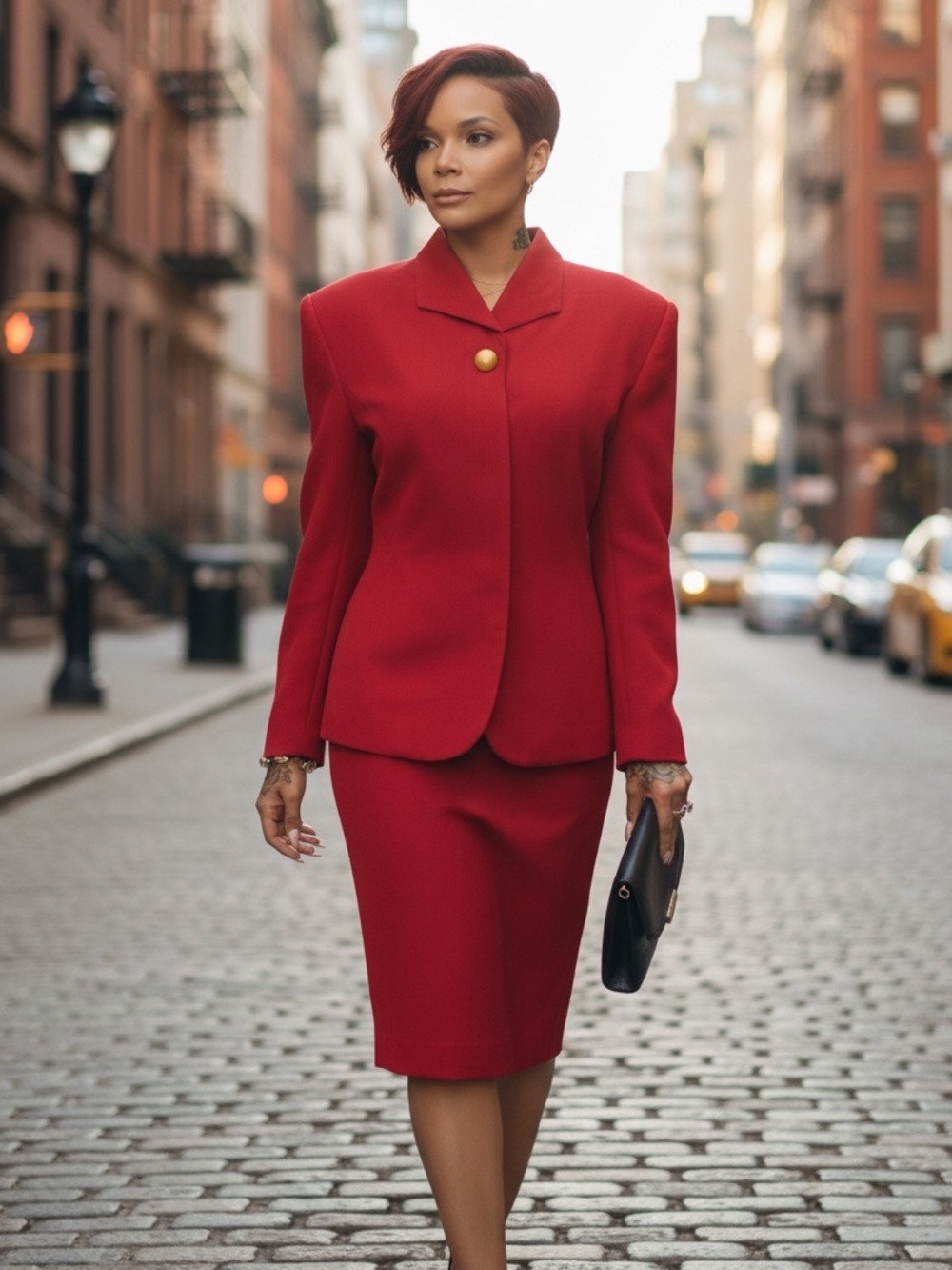 Classic Red Double-Breasted Midi Dress☑️